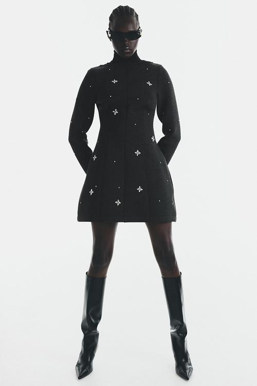 Rhinestone-embellished scuba dress - charcoal grey