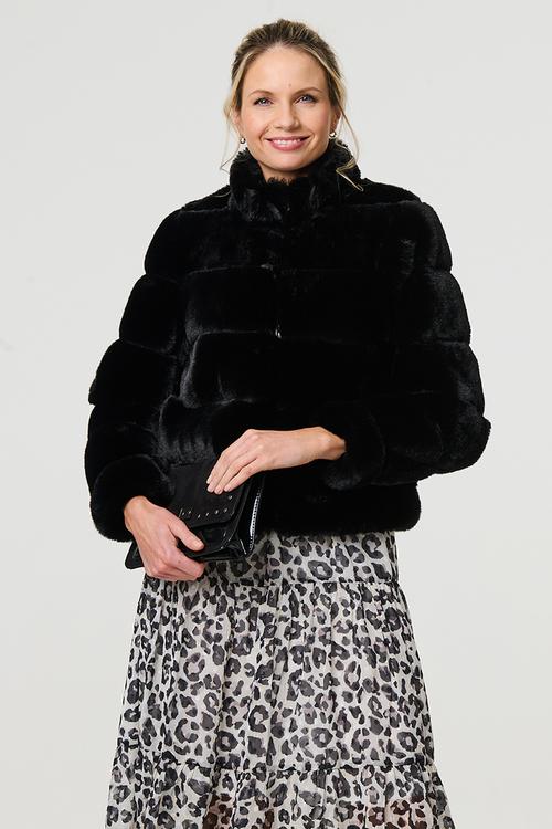 L/S Faux Fur Zip Through Jacket - Black