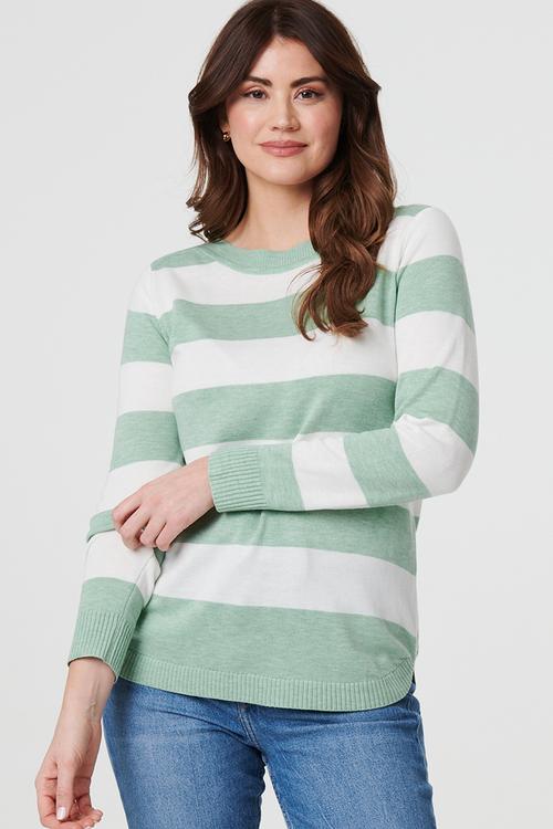 Long sleeve Boat Neck Wool Blend Stripe Sweater - Sage