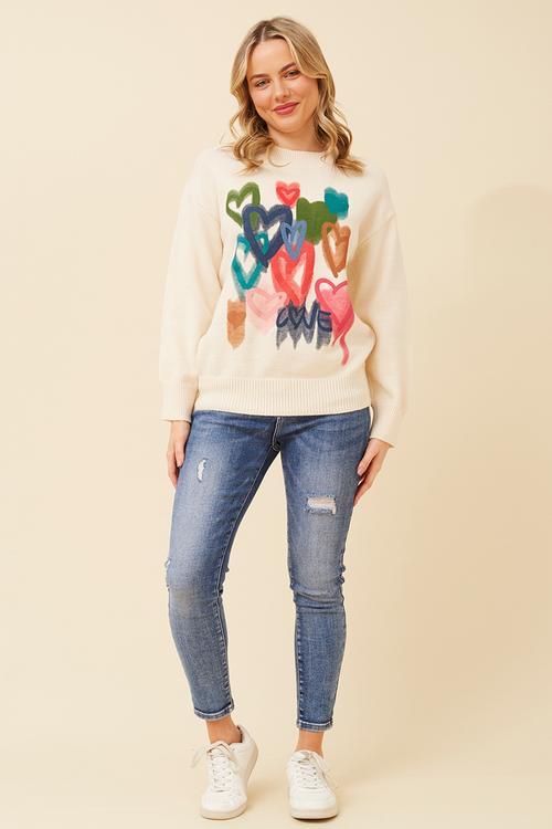 Long sleeve Crew Neck Printed Sweater - Ivory