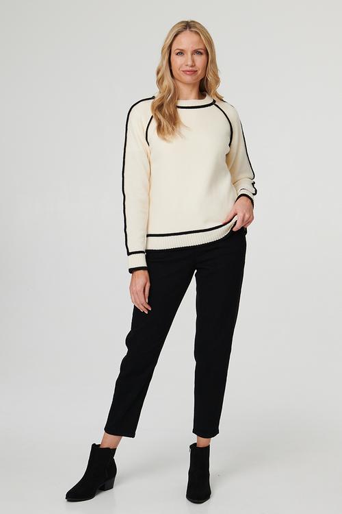 Long sleeve Raglan Sweater With Contrast Detail On Seams - Cream
