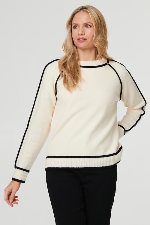 Long sleeve Raglan Sweater With Contrast Detail On Seams - Cream