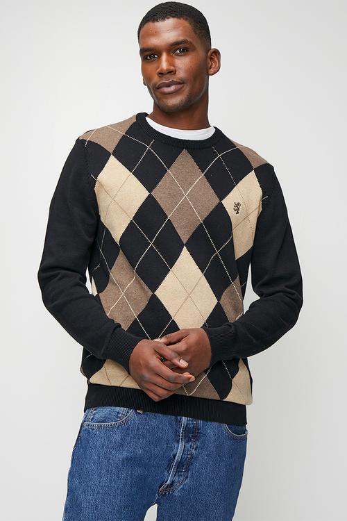 Paul Argyle Crew Knitwear - Black