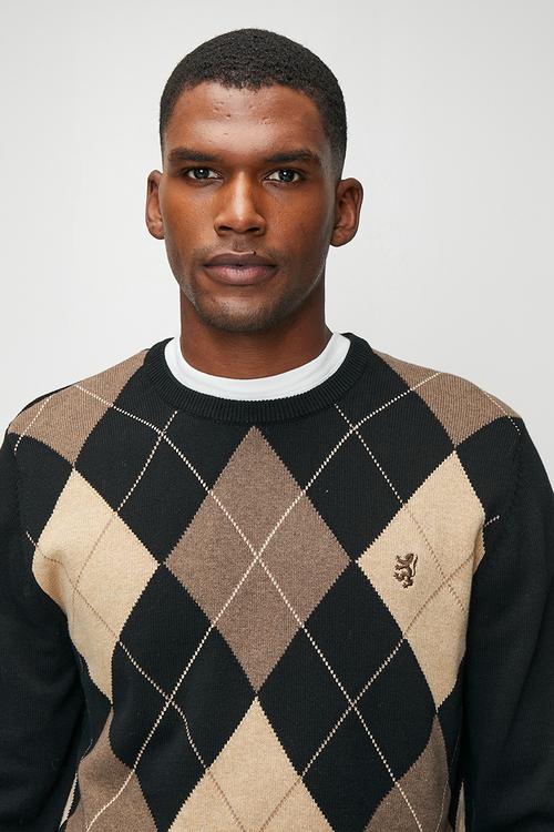 Paul Argyle Crew Knitwear - Black