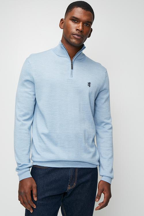 Ernie 1/4 Zip Merino Knitwear - Light Blue