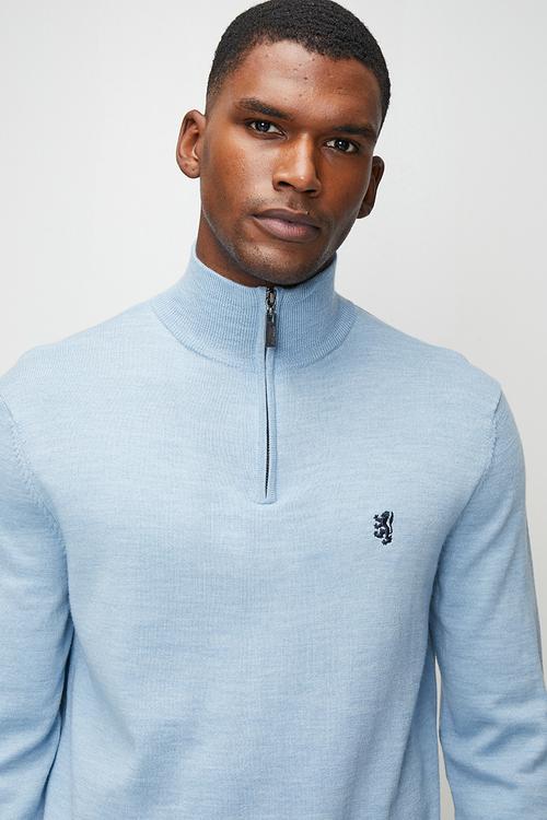 Ernie 1/4 Zip Merino Knitwear - Light Blue