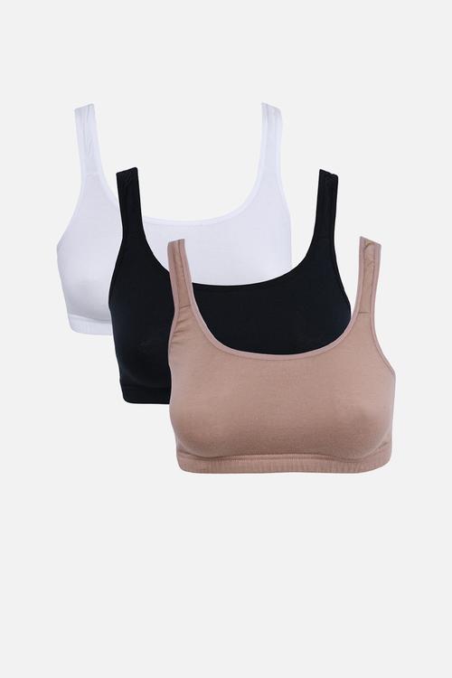 3 pk cotton stretch crop top-naturals  - white/black/timeless taupe