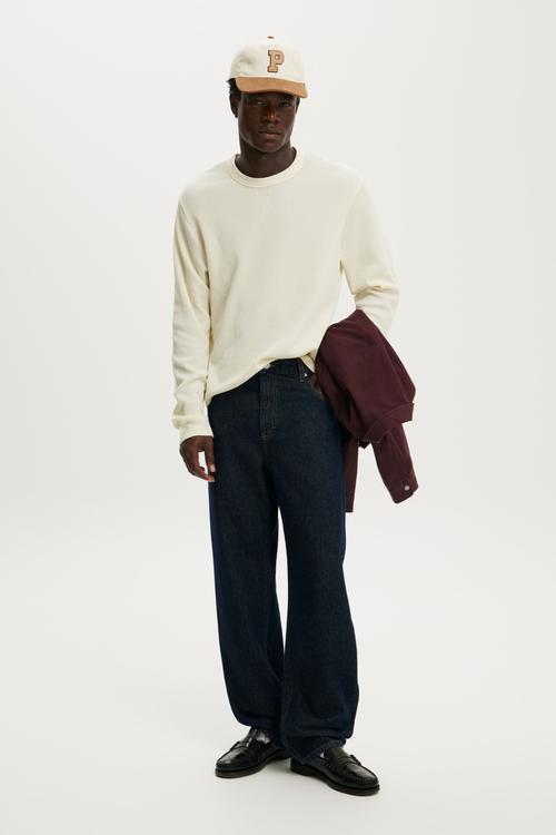 Cropped Fit Textured Long Sleeve - Creampuff Waffle