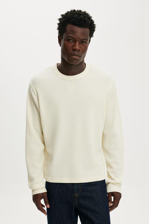 Cropped Fit Textured Long Sleeve - Creampuff Waffle