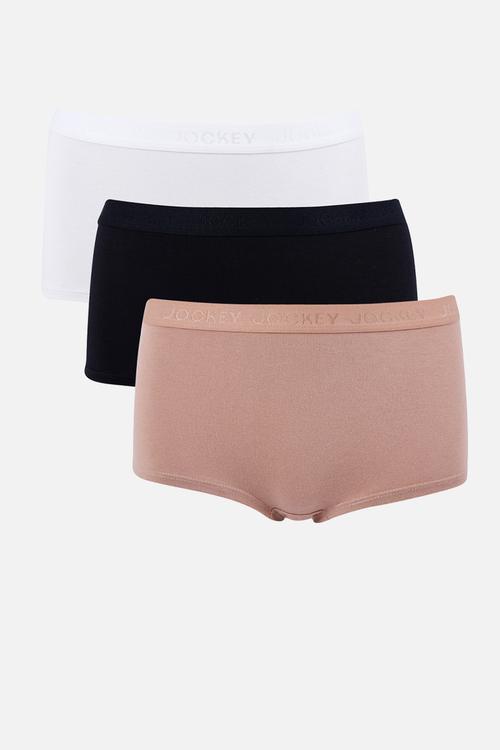 3 Pack cotton stretch knicker-naturals  - white/black/timeless taupe