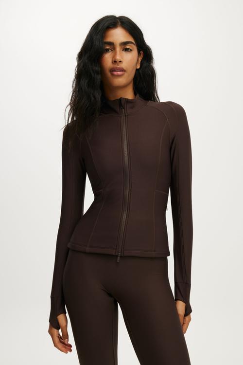 Fleece Lined Zip Thru Long Sleeve - French Roast