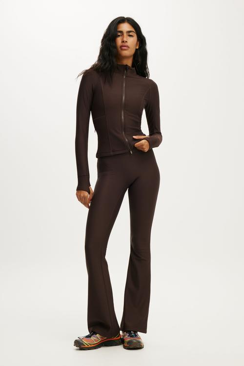 Fleece Lined Zip Thru Long Sleeve - French Roast