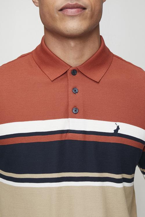 Tilston Pique Stripe Long sleeve Golfer - Brick