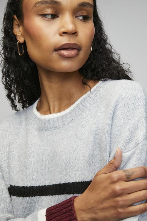 L/S Easy Wearing Irregular Stripe Sweater - Burgundy & Grey