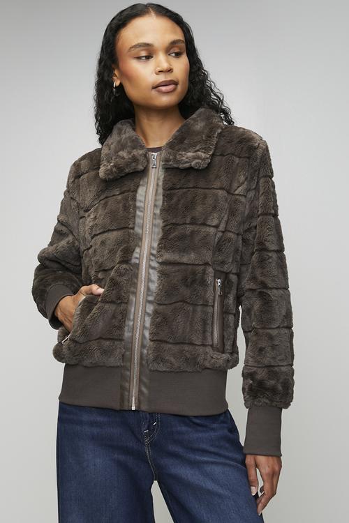 L/S Faux Fur Zip Through Jacket - Chocolatte