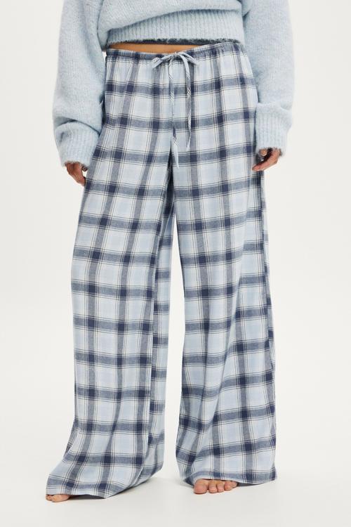Cosy soft flannel wide leg pant - iris check steely blue
