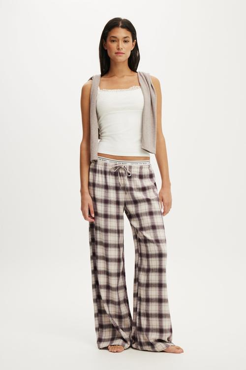 Cosy soft flannel wide leg pant - iris check mocha marle