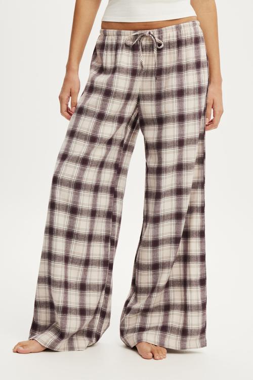 Cosy soft flannel wide leg pant - iris check mocha marle