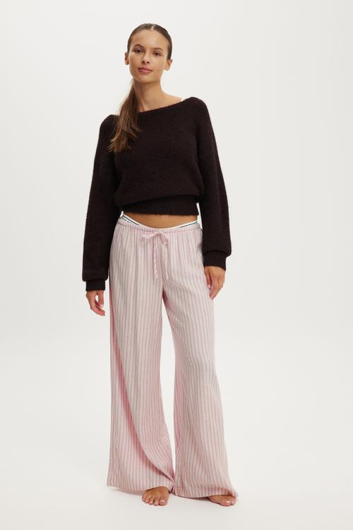 Cosy soft flannel wide leg pant - gerry stripe pink kiss