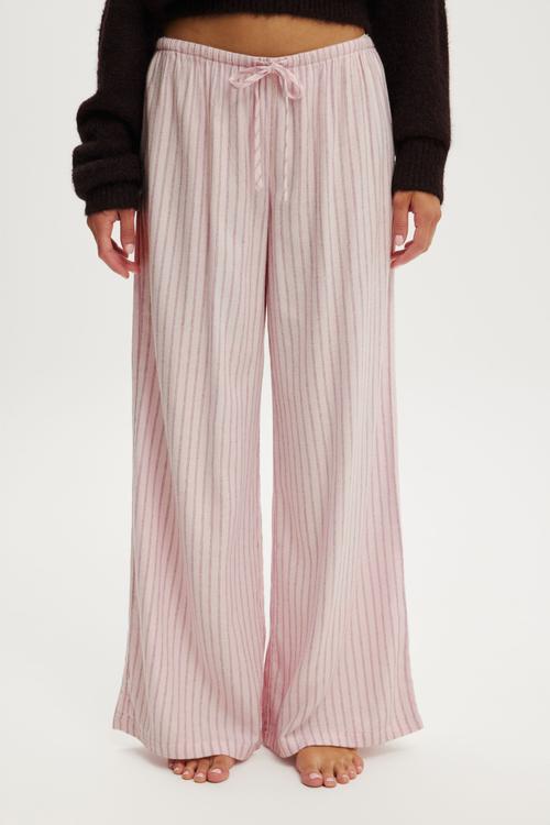 Cosy soft flannel wide leg pant - gerry stripe pink kiss