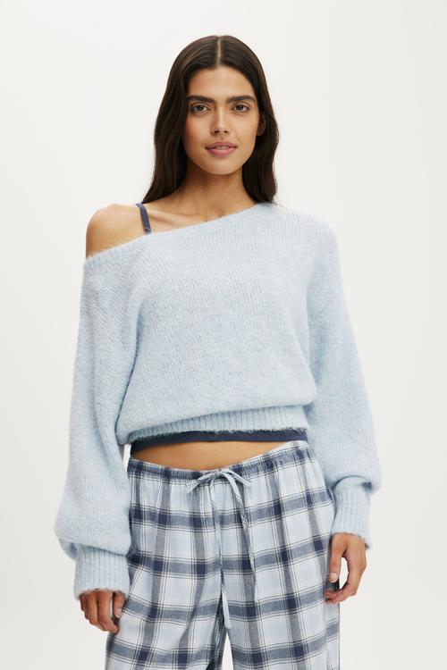 Fluffy off the shoulder knit - violet blue