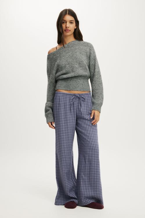 Fluffy off the shoulder knit - mid grey marle