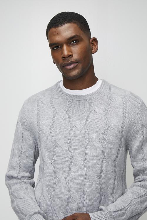 Kofi Ls Cable Crew Knitwear - Grey