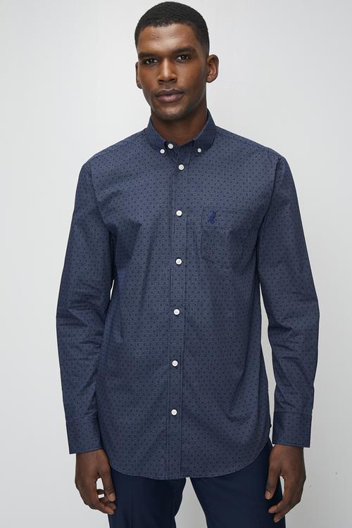 Varys Block Dobby Ls Shirt - Navy