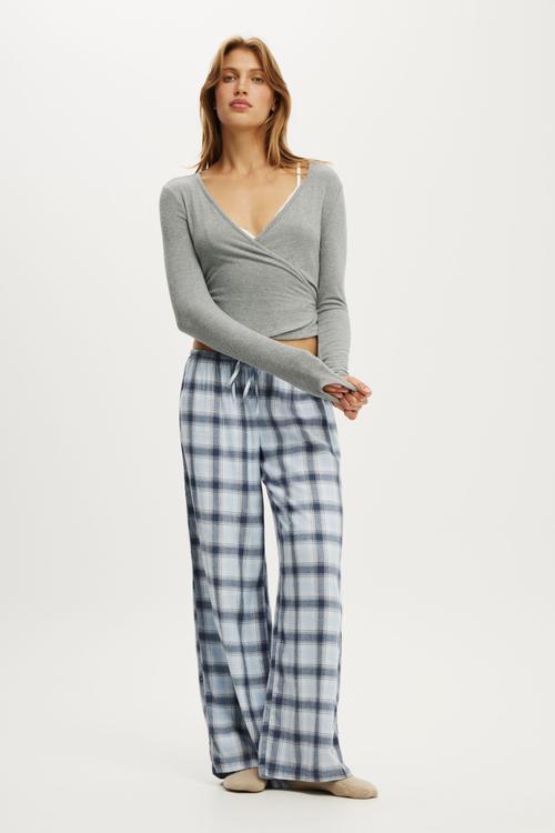Super soft wrap long sleeve top - mid grey marle