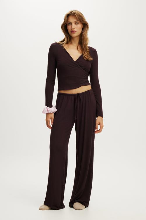 Supersoft boat neck henley long sleeve - chocolate plum