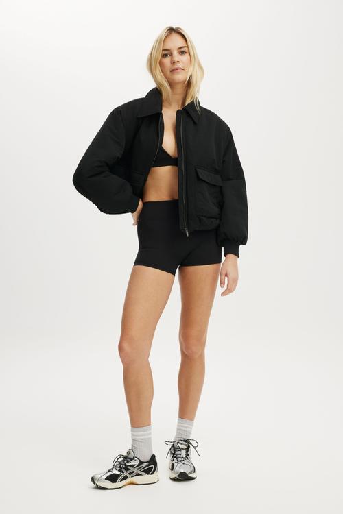 Collared Soft Touch Bomber - Black