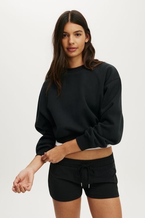 Plush Cropped Crew - Black