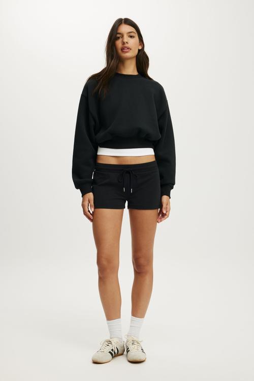 Plush Cropped Crew - Black