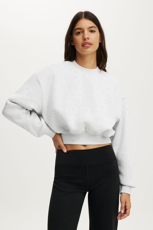 Plush Cropped Crew - Cloudy Grey Marle