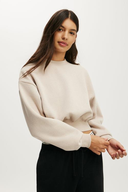 Plush Cropped Crew - Sesame Marle