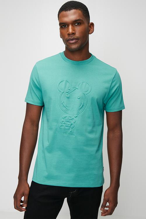 3D Embossed Happy Bear 260g Tee Shirt - Aqua Teal