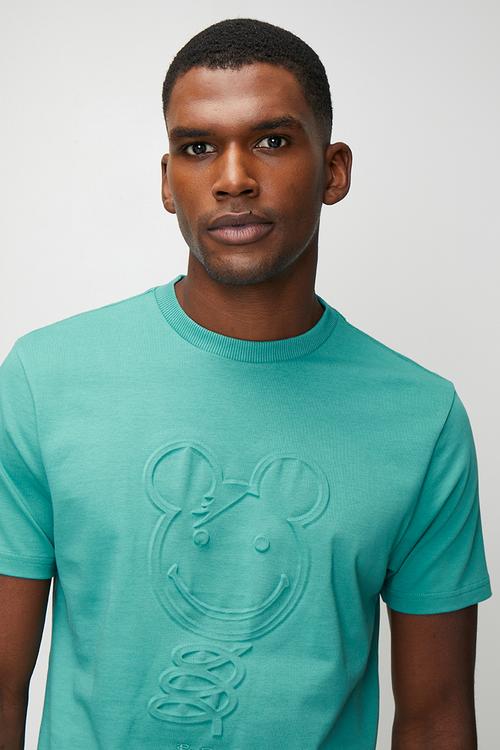 3D Embossed Happy Bear 260g Tee Shirt - Aqua Teal