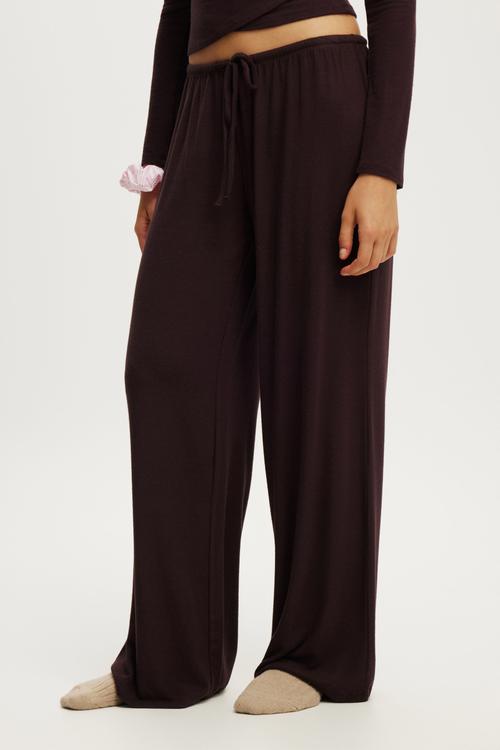 Super soft low rise wide leg pant - chocolate plum
