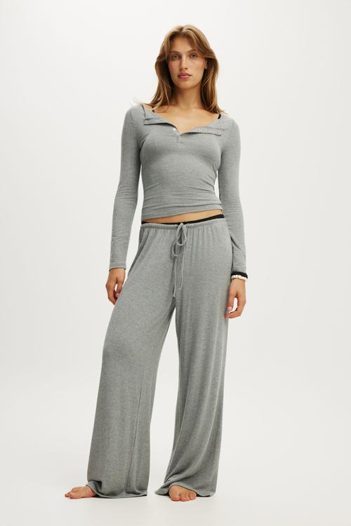 Super soft low rise wide leg pant - mid grey marle