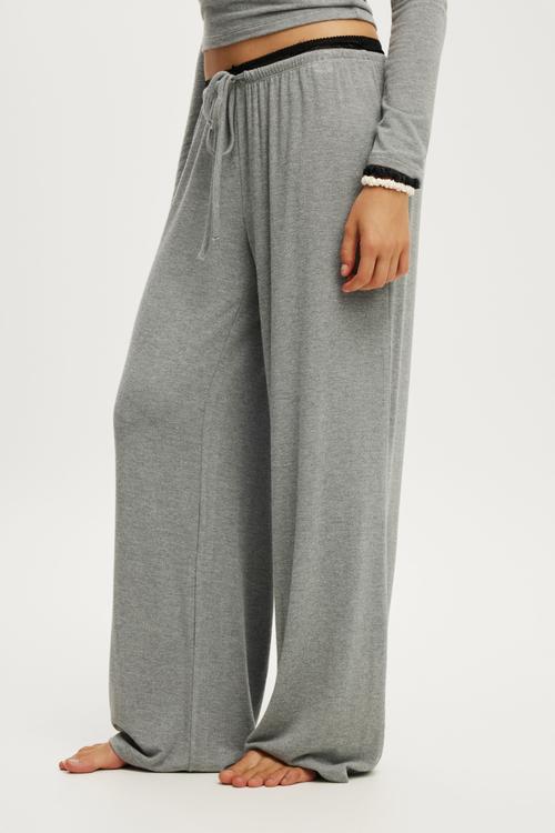 Super soft low rise wide leg pant - mid grey marle