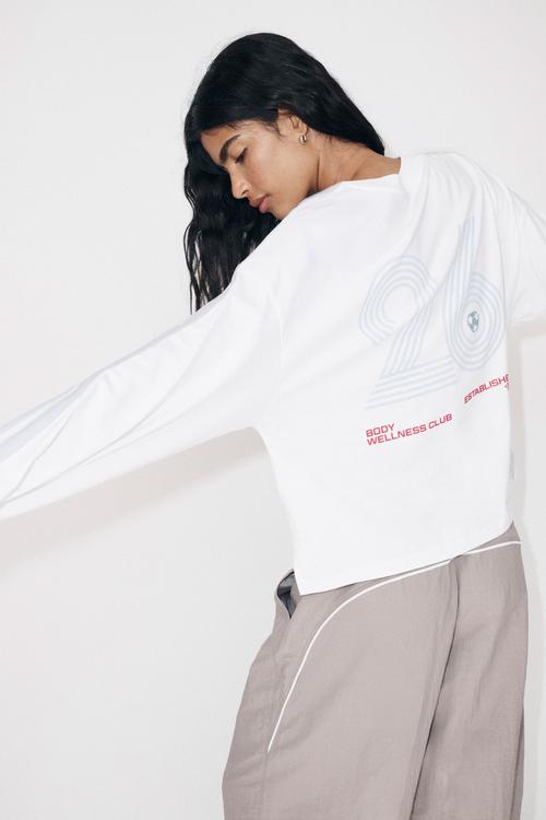 Long Sleeve Boxy Graphic Crew - White/Bwc
