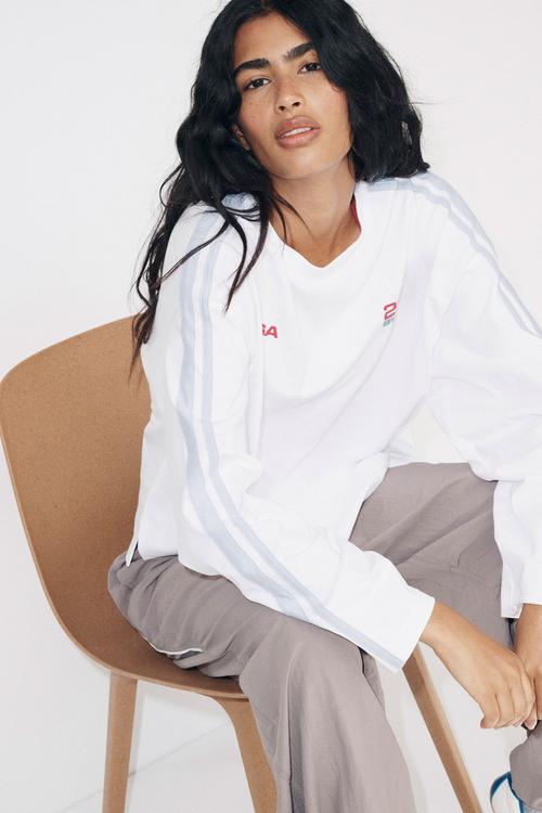 Long Sleeve Boxy Graphic Crew - White/Bwc