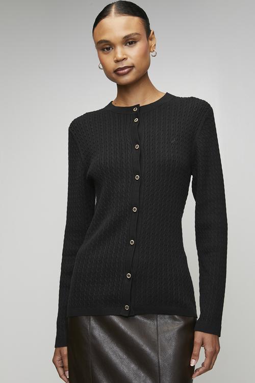 Wmn Zuri Long sleeve Cable Knitted Cardigan - Black