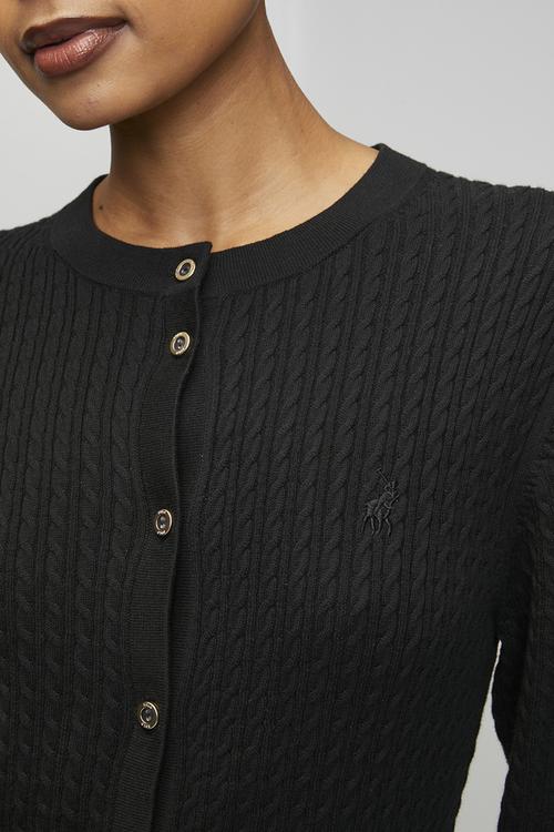 Wmn Zuri Long sleeve Cable Knitted Cardigan - Black
