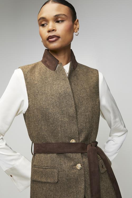 Wmn Cathy Sl Tweed Waistcoat - Brown