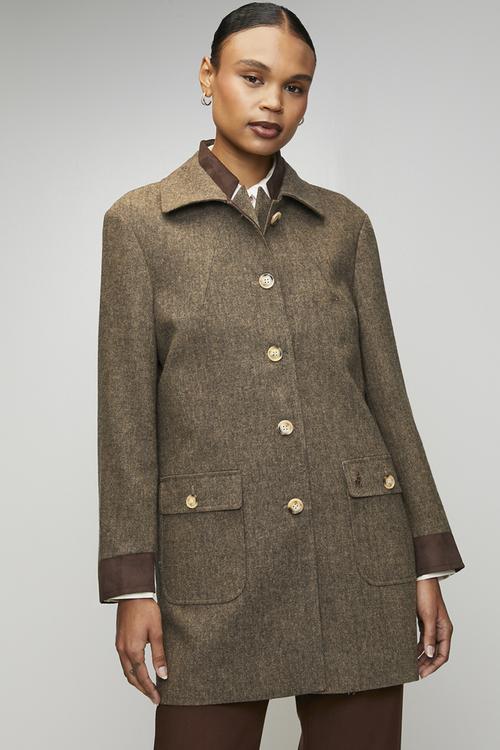 Wmn Cathy Ls Tweed Coat - Brown