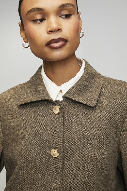 Wmn Cathy Ls Tweed Coat - Brown