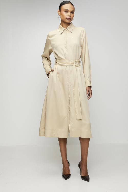 Wmn Mairi Tencel Long sleeve Shirt Dress - Stone