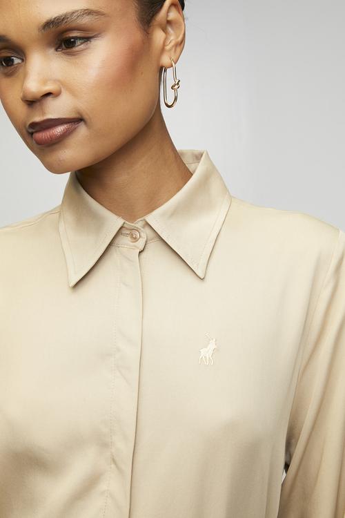 Wmn Mairi Tencel Long sleeve Shirt Dress - Stone