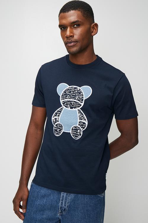Bear Chenille Fur Tee-Shirt - Navy